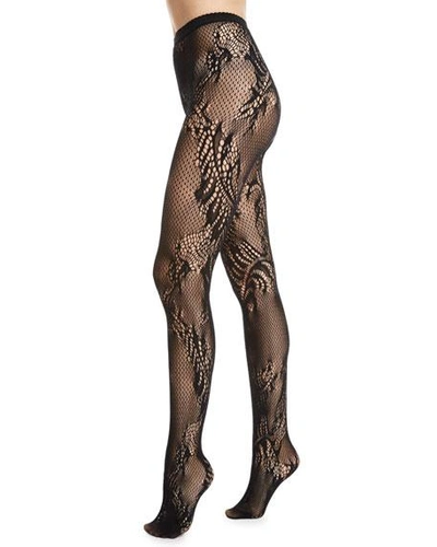 Natori Signature Sheer Feather Lace Net Tights In Black