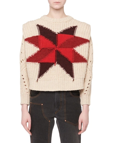 Isabel Marant Nordic Crewneck Star Intarsia Boxy Wool-mohair Sweater In Beige