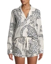 Desmond & Dempsey Leopard Print Classic Short Pajama Set In White/black