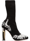 ALEXANDER MCQUEEN ALEXANDER MCQUEEN BLACK 105 FLORAL EMBROIDERED SOCK BOOTS