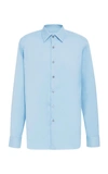 Prada Stretch Cotton Blend-poplin Shirt In Blue