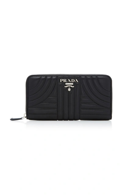 Prada Quilted Leather Zip Around Wallet In Black