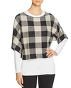 Eileen Fisher 3/4-sleeve Linen Checkerboard Sweater In Black