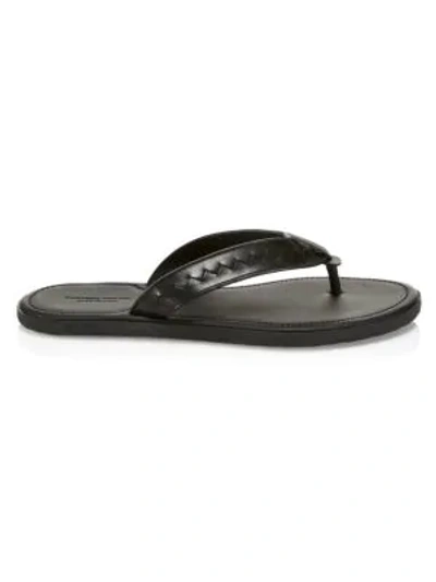 Bottega Veneta Storm Leather Flip Flops In Black