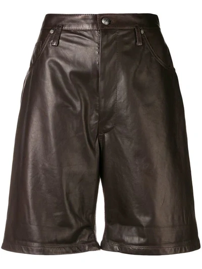 Etro High Waisted Leather Shorts In Brown
