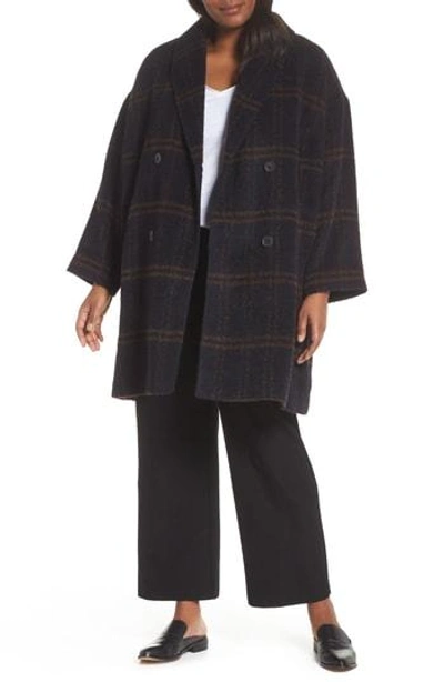 Eileen Fisher Double Breasted Plaid Alpaca Blend Coat In Midnight ModeSens