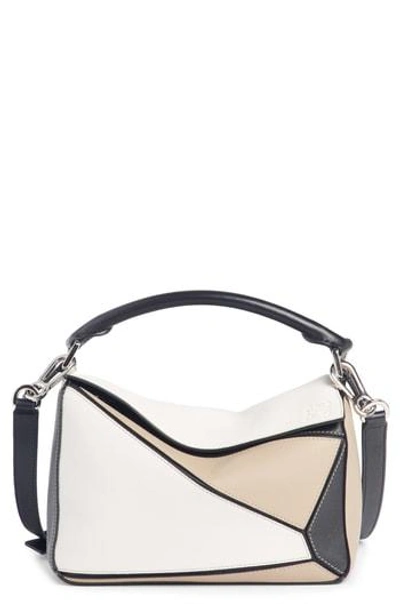 Loewe White, Beige And Black Puzzle Small Leather Shoulder Bag In Neutral,white