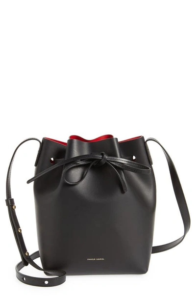 Mansur Gavriel Mini Leather Bucket Bag In Black/ Flamma
