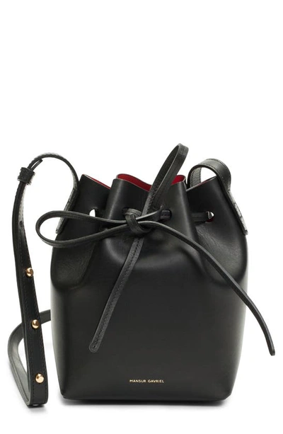 Mansur Gavriel Mini Mini Leather Bucket Bag In Black/ Flamma
