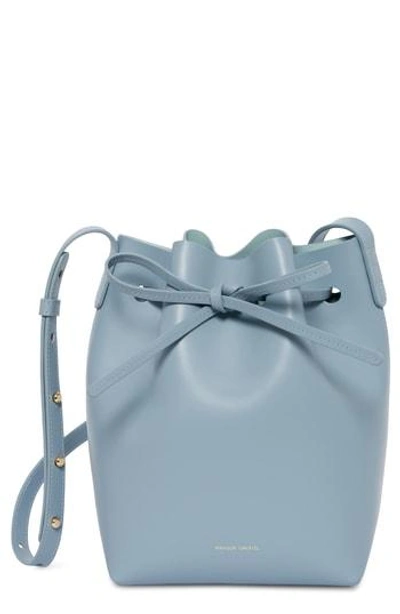 Mansur Gavriel Mini Leather Bucket Bag In Grey Blue