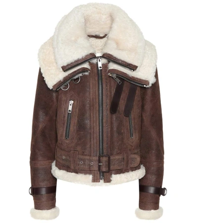 Burberry Shearling-trimmed Textured-leather Jacket In Brown