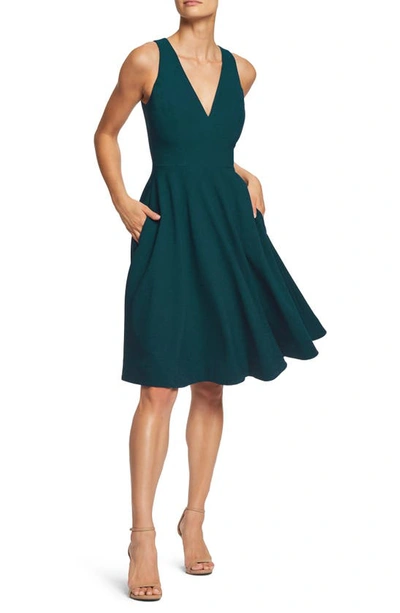 Dress The Population Alicia Womens Crepe Lace Hem Fit & Flare Dress In Green
