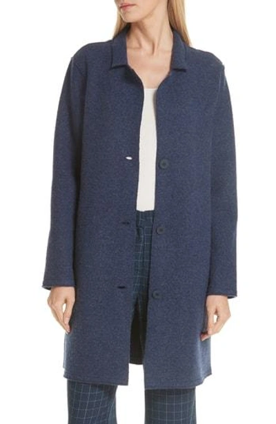 Eileen Fisher Notched-collar Button-front Wool Jacket In Midnight