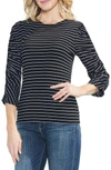 VINCE CAMUTO TEXTURED RUCHED SLEEVE STRIPE TOP,9158617