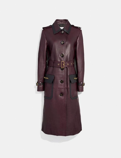 Coach Western Leather Trench Coat - Women's In Mahogany