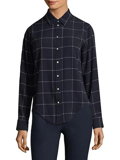 Becken Classic Plaid Button-down Blouse In Navy