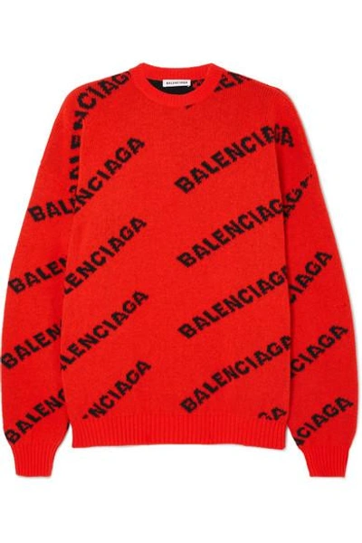 Balenciaga Oversized Intarsia Wool-blend Jumper In Red