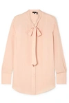 THEORY WEEKENDER PUSSY-BOW SILK-GEORGETTE SHIRT