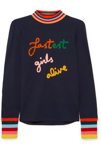 Mira Mikati Wool-trimmed Printed Cotton-jersey Top In Navy