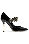 DOLCE & GABBANA CRYSTAL-EMBELLISHED PATENT-LEATHER MARY JANE PUMPS