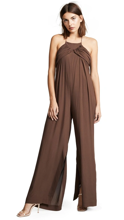 Jacquemus Saha Ruched Wide-leg Jumpsuit In Brown