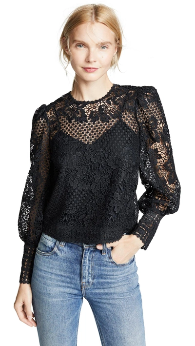 Joie Rodia Floral Lace Blouse In Caviar