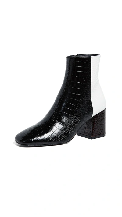 Freda Salvador Women's Charm Square Toe Croc-embossed Patent Leather Booties In Tri Colour