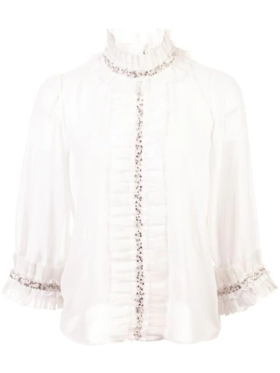 Alice And Olivia Alice + Olivia Mira Embellished Ruffled Top In White