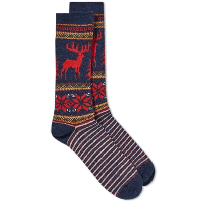 Anonymous Ism Fair Isle Intarsia-knit Socks - Navy - One Siz In Blue