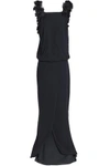 BRUNELLO CUCINELLI WOMAN TULLE-TRIMMED SILK-CREPE GOWN BLACK,US 1016843419852920
