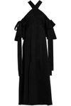 ELLERY ELLERY WOMAN SLY COLD-SHOULDER SATIN-CREPE MIDI DRESS BLACK,3074457345619293754