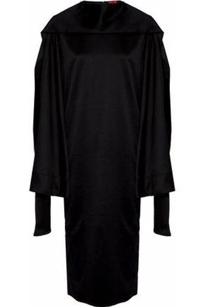 Solace London Aubry Cape-effect Satin Midi Dress In Black