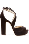 JIMMY CHOO APRIL 120 GROSGRAIN-TRIMMED VELVET PLATFORM SANDALS,3074457345619098212