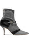 MALONE SOULIERS WOMAN SADIE TWO-TONE LEATHER AND SUEDE ANKLE BOOTS GRAY,GB 5016545970159584