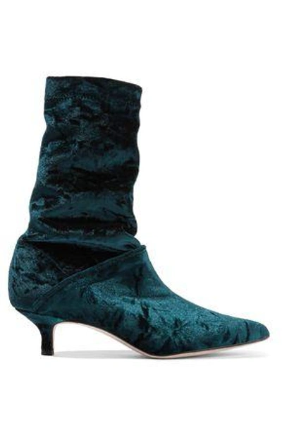 Tibi Harper Crushed-velvet Sock Boots In Petrol