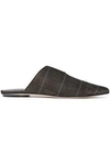 TIBI WOMAN CACEY METALLIC PRINCE OF WALES CHECKED WOVEN SLIPPERS BRONZE,GB 3024088873132751