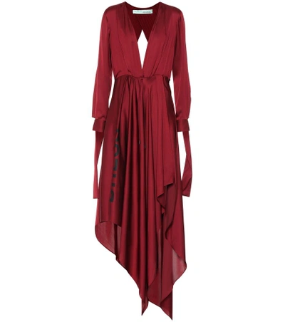 Off-white Plunging Long-sleeve Cutout-back Foulard Dress In Burgundy