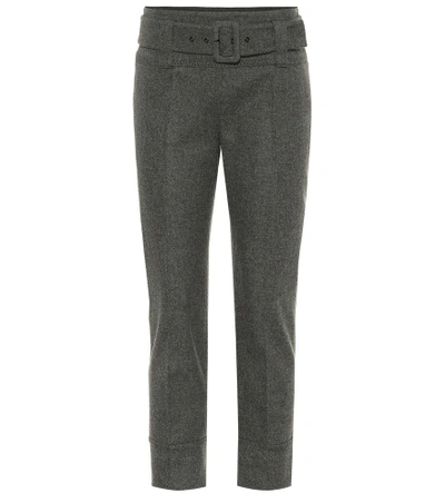 Prada Belted Stretch Wool Pants In Grey