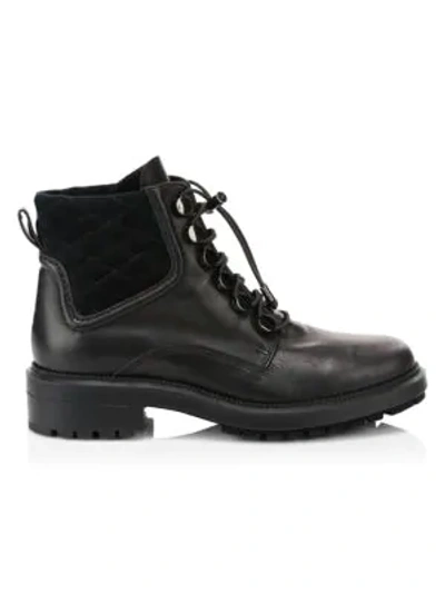 Aquatalia Linda Leather Combat Boot, Black