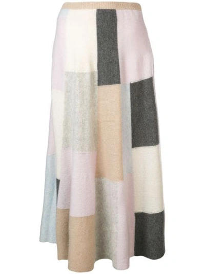 Adam Lippes Colour-block Brushed Cashmere And Silk-blend Midi Skirt In Beige