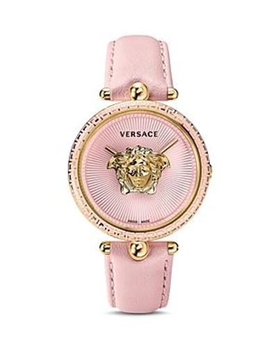 Versace Palazzo Empire Leather Strap Watch, 39mm In Pink