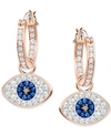 SWAROVSKI ROSE GOLD-TONE CRYSTAL EVIL EYE SMALL HOOP EARRINGS S