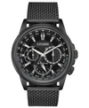 CITIZEN ECO-DRIVE MEN'S CALENDRIER BLACK STAINLESS STEEL MESH BRACELET WATCH 44MM