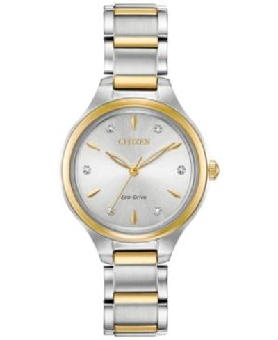 Citizen Eco-drive Women's Corso Diamond-accent Two-tone Stainless Steel Bracelet Watch 29mm In White
