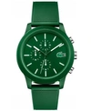 LACOSTE MEN'S CHRONOGRAPH L.12.12 GREEN SILICONE STRAP WATCH 44MM