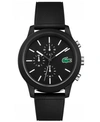 LACOSTE MEN'S CHRONOGRAPH L.12.12 BLACK SILICONE STRAP WATCH 44MM