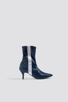 NA-KD Striped Satin Sock Boots Blue