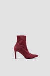 DILARA X NA-KD Rectangular Heel Satin Boots Red