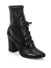 GIANVITO ROSSI Stretch Leather Lace-Up Block Heel Booties,0400097849221