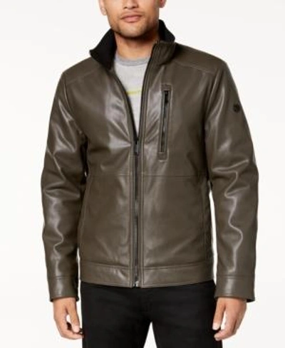 Calvin Klein Men's Faux Leather Moto Jacket, Created For Macy's In Dark Brown